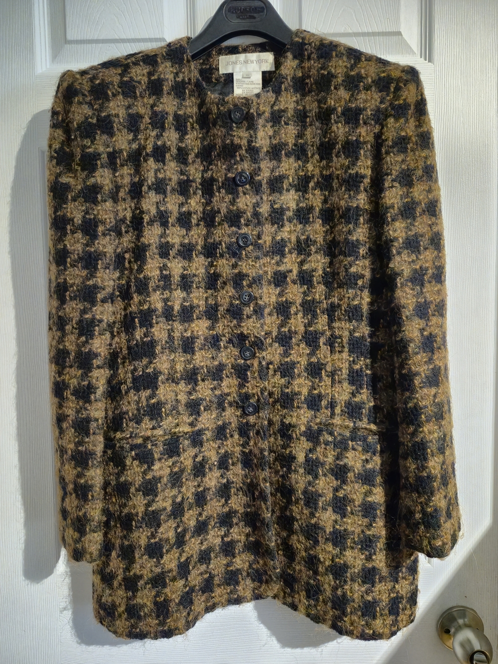 Jones New York Women's Black and Brown Houndstooth Wool Coat